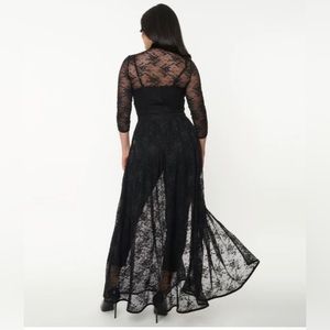 Floral print Lace long maxi wrap dress cover up blouse Tie waist Wrap design L